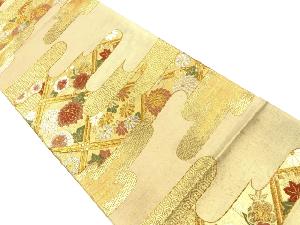 アンティーク　ヱ霞に亀甲・菊模様織出し袋帯（材料）